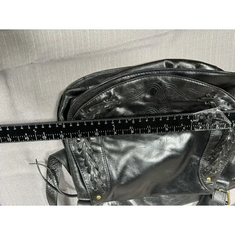 Saddle Bag Womens Medium Black Leather Braided Crossbody Shoulder Zip Purse
